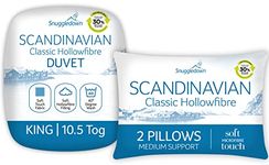 Snuggledown Classic Hollowfibre King Size Duvet - 10.5 Tog All Year Round Quilt Ideal for Summer & Winter, 2 Medium Pillows - Soft Touch Cover, Hypoallergenic, Machine Washable, Size (225cm x 220cm)