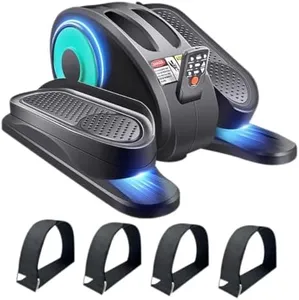 ESL Under Desk Elliptical - Portable Leg Exerciser for Seniors, Compact Seated Elliptical with Remote Control, LCD Display Electric Elliptical Trainers (Mint Green with 4 pcs Pedal Straps Style)