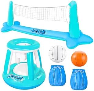 JOYIN XL Inflatable Pool Float Set, 125'' Volleyball Net & Basketball Hoops, Extra Large Floating Swimming Game Toy for Kids and Adults, Summer Floaties, Volleyball Court|Basketball, XL-Blue, Cyan