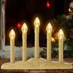 5 Lights Electric Window Candle Lamp, 1 Pack Christmas Electric Candoliers Ivory Base with 6 Clear C7 Bulb (1 Spare Bulb), 5 Watt, 3Ft Cord, Candle Lamp Plug in and Ready to Use (5 Lights)