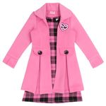 Cutecumber Girls Check & Coat Fabric Winter Shift Dress with A Long Full Sleeve Open Front Shrug Pink