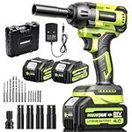 Robustrue Impact Wrench, 406Ft-lbs (550N.m) Brushless Cordless Impact Wrench 1/2, 2800RPM High Torque Impact Gun, 2X 4.0Ah Battery, 4 Sockets, 6 Drill, 6 Screws, Electric Impact Wrench for Car Home