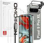 OMOTON 3+2 Pack Screen Protector for Google Pixel 9 Pro XL, 3 Pack Tempered Glass for Pixel 9 Pro XL & 2 Pack Camera Lens Protector, Support Fingerprint Unlock, Easy Installation, Case Friendly