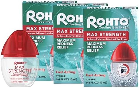 Rohto Max Strength Redness Reliever, Lubricant Eye Drops, Fast, Cooling Relief for Red, Dry, Itchy Eyes,Redness and Dry Eye Symptom Relief, Refreshing Eye Drops, 0.4 fl oz (3 Pack)