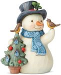 Enesco Jim Shore Heartwood Creek Snowman with Christmas Tree and Birds Pint-Sized Figurine, 5 Inch, Multicolor