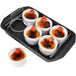 Creme Brulee Making Set - 6 Porcelain Ramekins 6 oz, Stainless Steel Lifting Rack, 9" X 13" Bottom Pan