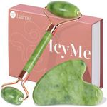 BAIMEI IcyMe Natural Jade Gua Sha and Face Roller Set, Relieve Swelling Body Muscle Relaxing,Face,Jawline and Neck MassageSelf Care Gift for Men Women - Green