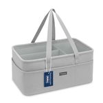 Hopop Canvas Diaper Caddy Bag for Baby Products | Diaper Organizer Basket for Baby Essentials | Portable and Foldable Diaper Caddy Organizer | Nursery Storage Bin for Diapers & Wipes | Grey
