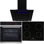 SIA BISO11SS 60cm Black Touch Control Pyrolytic Single Fan Oven, 13A Plug-in 4 Zone Induction Hob & Angled Glass Cooker Hood With LED Mood Lighting