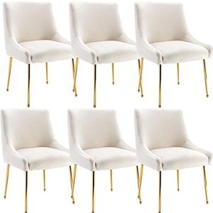 Guyou Cream Velvet Dining Chairs Set of 6, Modern Upholstered Accent Dining Room Chairs with Gold Legs Side Chairs for Kitchen Dining Room Living Room Bedroom (Cream)