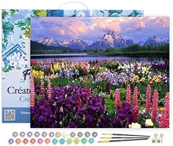 Figured'Art Paint by Numbers Kit for Adults with Frame Flowers and Lake Near The Mountain 16"x20" - Craft Art Painting DIY Kit Canvas Already Stretched on a Wooden Frame