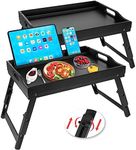 Greenual 2 Pack Bed Tray Table with Handles Folding Legs, Bamboo Breakfast Food Tray with Media Slot, Use As Platter, Laptop Desk, Snack, TV Tray Kitchen Serving Tray(Black)