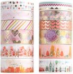 Fadcaer Washi Tape Set 12 Roll Colorful Washi Paper Tape DIY Scrapbooking Decorative Craft Tape Aesthetic Masking Wrapping Tape Gold Foil Japanese Tape for Planners Journal Art Craft Tape