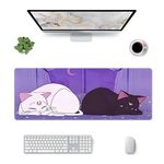 Anime Kawaii Gaming Mouse Pad Cute Cat Large Desk Mat XL Lavender Purple Extended Mousepad Gaming Desktop Mat Laptop Keyboard Mouse Mat Desk Pad 31.5x11.8in Non-Slip Rubber Base with Stitched Edges