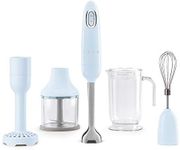 Smeg HBF02PBUK Hand Blenders with Turbo Function, 4 Attachments, Retro 50's Style, 700W, Pastel Blue