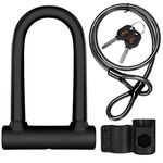 DINOKA Bike U Lock, Anti-Cut D Lock Bicycle Lock with 1.2m Flex Cable and Mounting Bracket, High Security for Bicycle, E-Sctooer and Motocycles