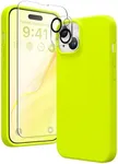 GONEZ for iPhone 14 Case Silicone, with 2X Screen Protector + 2X Camera Lens Protector, [Soft Anti-Scratch Microfiber Lining], Liquid Silicone Shockproof Protective Phone Cover 6.1", Neon Lemon