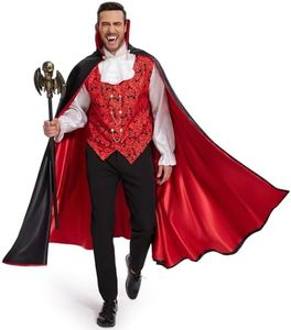BuzzoXerex Costume Vampiro Uomo, Halloween Costume Dracula Uomo, Vestito Halloween Uomo Vampiro con Mantello da Vampiro, Scettro di Pipistrello per Halloween, Cosplay Party (XL)