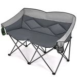 SPOTRAVEL Double Camping Chair, Folding Oversized Padded Loveseat with Carry Bag and 2 Storage Bags, 2 Seat Outdoor Portable Beach Chair for Fishing, Traveling & Hiking (Grey)