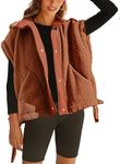 Yeokou Women's Fleece Vest Casual Sleeveless Button Down Winter Warm Sherpa Jacket with Pockets(-Rust-L)