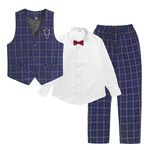 LOLANTA Boys Checked Waistcoat Set,Kids Wedding Formal Outfits,Pageboy Partywear (6-7 Years,Blue,Tag 130)