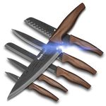 Wanbasion 6Pcs Damascus Titanium Kitchen Knife Set Dishwasher Safe, Sharp Knife Set Stainless Steel, Professional Kitchen Knives Set for Chefs with Protection Covers Brown