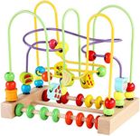 QZMTOY Wooden Toys for Toddlers, Bead Maze Toy for Toddlers with Colorful Animals Fruits Shapes, Educational Counting Learning Circle Toys for Kids, Classic Gifts for Boys Girls Baby