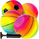 Rainbow Sports Balls - 6 Inch (Pack of 4) Inflatable Vinyl Balls for Kids and Toddlers Includes Neon Basketball, Soccer Ball, and Volleyball for Playground, Indoor and Outdoor Use by Bedwina