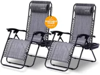 SereneLife Zero Gravity Chairs Set of 2 - Adjustable Steel Mesh Lawn Chairs - Outdoor Lounge Chairs with Detachable Cup Holder Tray - Foldable Outdoor Chair with Removable Pillows - Charcoal