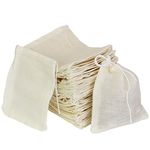 Cotton Muslin Drawstring Bags, PERFETSELL 50 Pack Resuable Small Mesh Bag for Cooking, Soaking Medicinal Liquor, Tea Coffee Filter, DIY Carft Spices Storage, Weeding Party Favor White Size 8cm*10cm