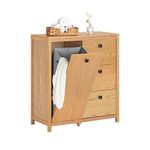 SoBuy Laundry Cabinet Bathroom Storage Cabinet with Laundry Basket and 3 Drawers Natural W80 x D35 x H90cm BZR97-N