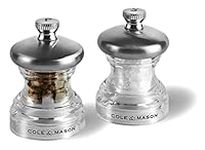 Cole & Mason Button Salt and Pepper Mill Set, Adjustable Precision+ Mechanism, Small 65mm Salt and Pepper Grinder Set Ideal for Picnics, Stainless Steel/Acrylic