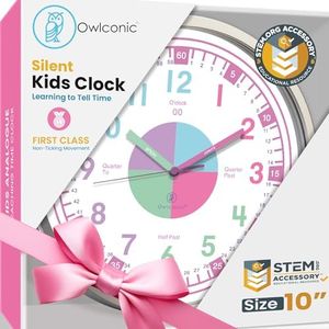 OWLCONIC Clock for Kids – Educational Analog Learning Wall Clock, Non Ticking Teaching Clock for Classroom & Homeschool, Silent Kids Bedroom Décor Pastel Pink