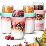 ComSaf Overnight Oats jars with Lids (16oz+4oz 4Pcs), Dual-Laryer Chia Pudding Jars with Dry and Wet Separation, Yogurt Parfait Contianer for Oatmeal Cereal Nut Fruit, Meal Prep Glass Jars for Salad