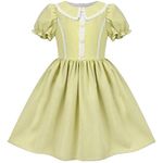 Sunny Fashion Girls Dress Green Lace Button Short Puff Sleeve Elegant Casual Formal Age 8 Years