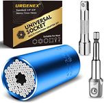 Universal Socket PONFLY 1/4"-3/4" (7-19mm) Professional Sockets Tools 3Pcs Multi-function Wrench Repair Kit with Power Drill & Ratchet Wrench Adapter Chrome Vanadium Steel Blue