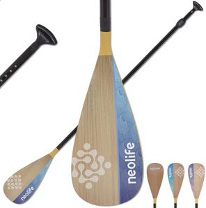 WONITAGO SUP Paddleboard Paddle with Fiberglass Shaft and PP Blade, Floating Adjustable Stand Up Paddle Board Paddle, 170-210 cm/68-84 Inches, Wood Color & Wave Blue Pattern