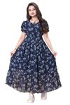 Tailortrend Women's Printed Georgette Regular Fit Round Neck Short Sleeve Fancy Flare Long Dress (N_B_007738_XXXX-Large) Blue