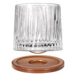 Rotatable Old Fashioned Glass Cup, 275ml/10oz Crystal Whiskey Glass, Wood Coaster, Thickening, Used as Rum Glass, Cocktail Cup, Coffee Cup, Milk Cup to Relax and Reduce Stress - 1 Piece