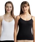Jockey 1487 Women's Super Combed Cotton Rib Camisole with Adjustable Straps and StayFresh Treatment (Pack of 2)_Black & White_M