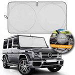 Big Hippo Windshield Sunshade with Bonus Steering Wheel Sun Shade, 210T Reflective Sunshades Blocks Heat and Sun, Foldable Sun Shield for Car Windshield Keeps Vehicle Cool (Medium 63 x 33.8 inches)