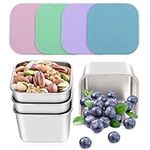 Haldane 4Pack Stainless Steel Snack Containers for Kids, Leak-Proof Metal Food Storage Bento Box Easy Open Stackable Mini Lunch Box for Daycare, School Travel, (6oz)