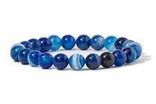 Cherry Tree Collection Gemstone Beaded Stretch Bracelet 8mm Round Beads 7" (Lace Agate - Blue)