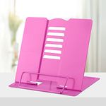 Honagu Book Stand Metal Desk Book Holder, Book Holders for Reading Hands Free, Adjustable Cookbook Documents Holder, Portable Bookstand for Music Books, Textbook, Recipe, Tablet, Ipad (Rose Red)