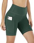 IUGA Biker Shorts Women 6" Workout Shorts Women with Pockets High Waisted Yoga Running Gym Spandex Compression Shorts Dark Green