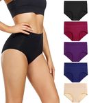 wirarpa Women's High Waisted Cotton Briefs Ladies Underwear Comfortable Panties 5 Pack Multicolored Large