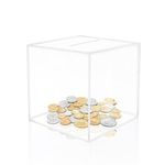 Clear Piggy Bank for Adults,Acrylic Piggy Bank Square Money Box Break to Open Piggy Bank Money Saving Box Smash Money Box 18 x 18 x 18cm