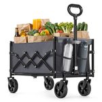 SONGMICS Festival Trolley on Wheels, 90 L Foldable Camping Cart, Pull Garden Wagon, Adjustable Handle, 4 Reinforced Wheels, Loads Up to 180 kg, Outdoor, Yard, Slate Grey GFW909G01