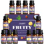 SALUBRITO Fruit Essential Oils Set 12 x 10ml, Fruity Fragrance Oils for Diffusers - Sweet Orange, Bergamot, Grapefruit, Lemon, Passion Fruit, Fig, Pineapple, Strawberry, Coconut, Guava and More