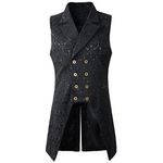 Nofonda Mens Gothic Steampunk Double Breasted Vest Brocade Waistcoat Tailcoat Vest VTG (Black, Medium)